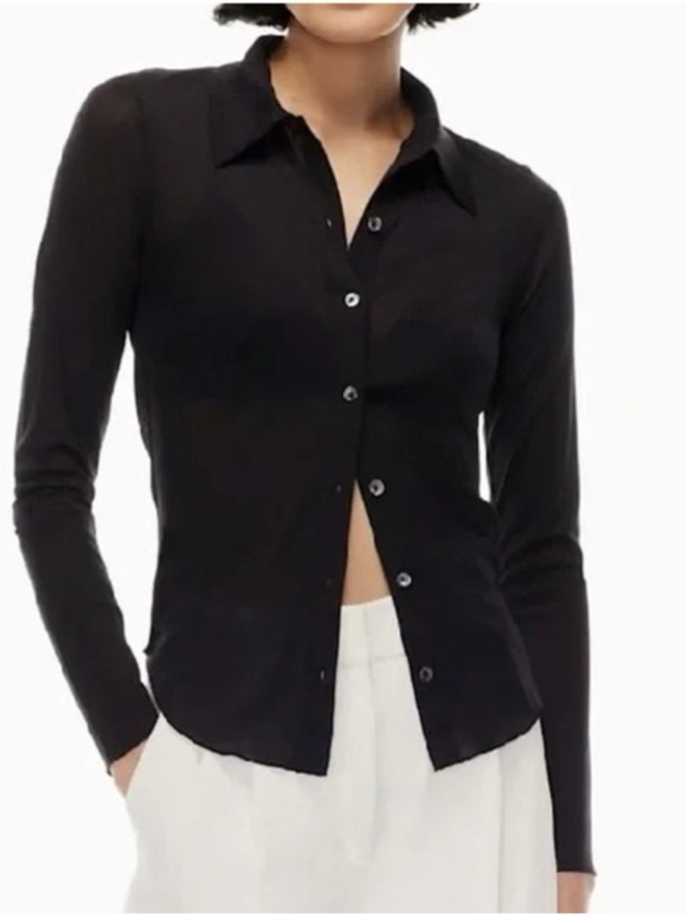 Aritzia Wilfred  Ribbed Black Long-Sleeve Button-Up Shirt